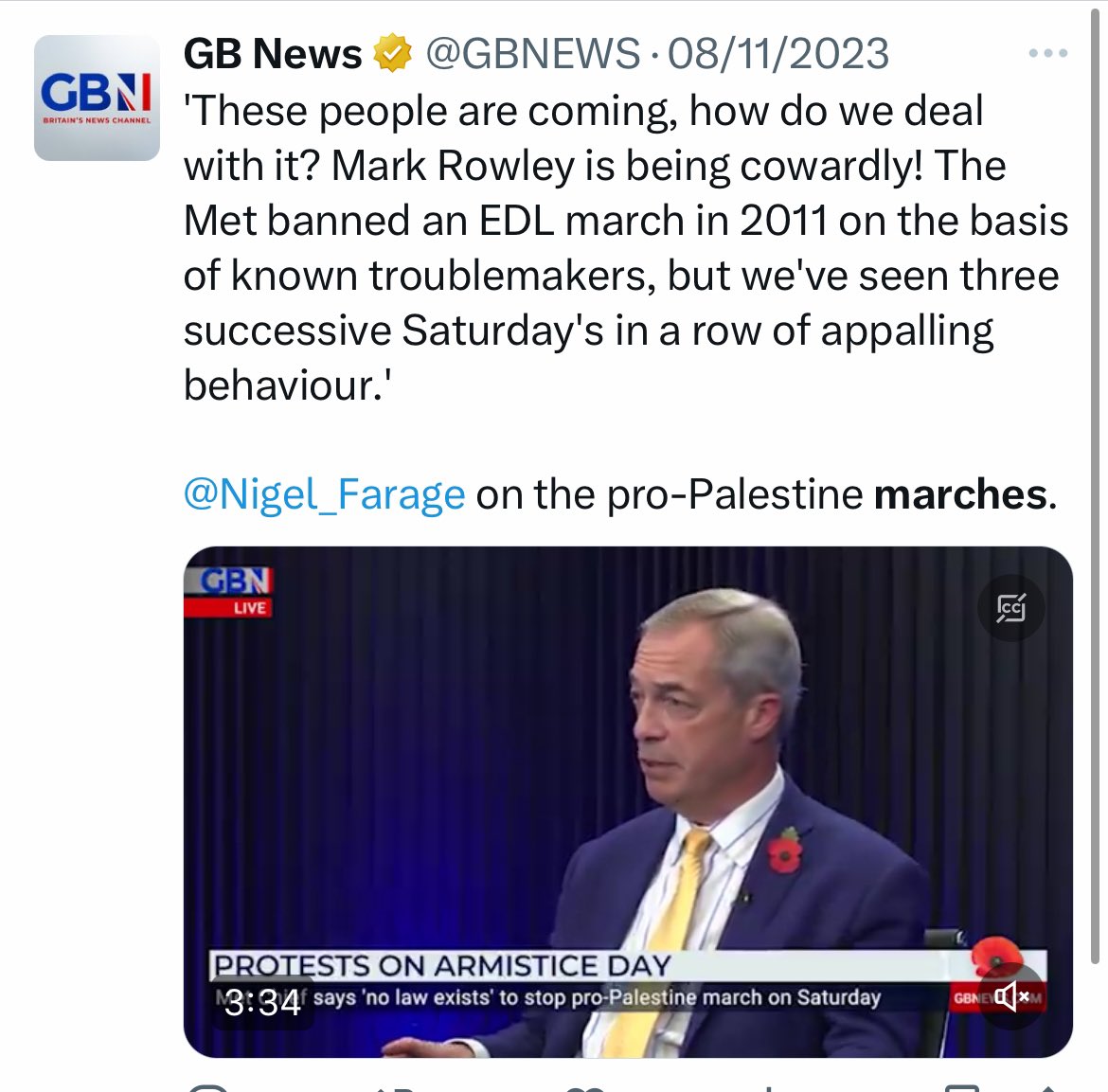 The hypocrisy of Farage exposed for all to see. Ranting at his Nat C rally being closed down yesterday by an elected official yet here he is, an unelected grifter, calling for Peace Marches to be banned.