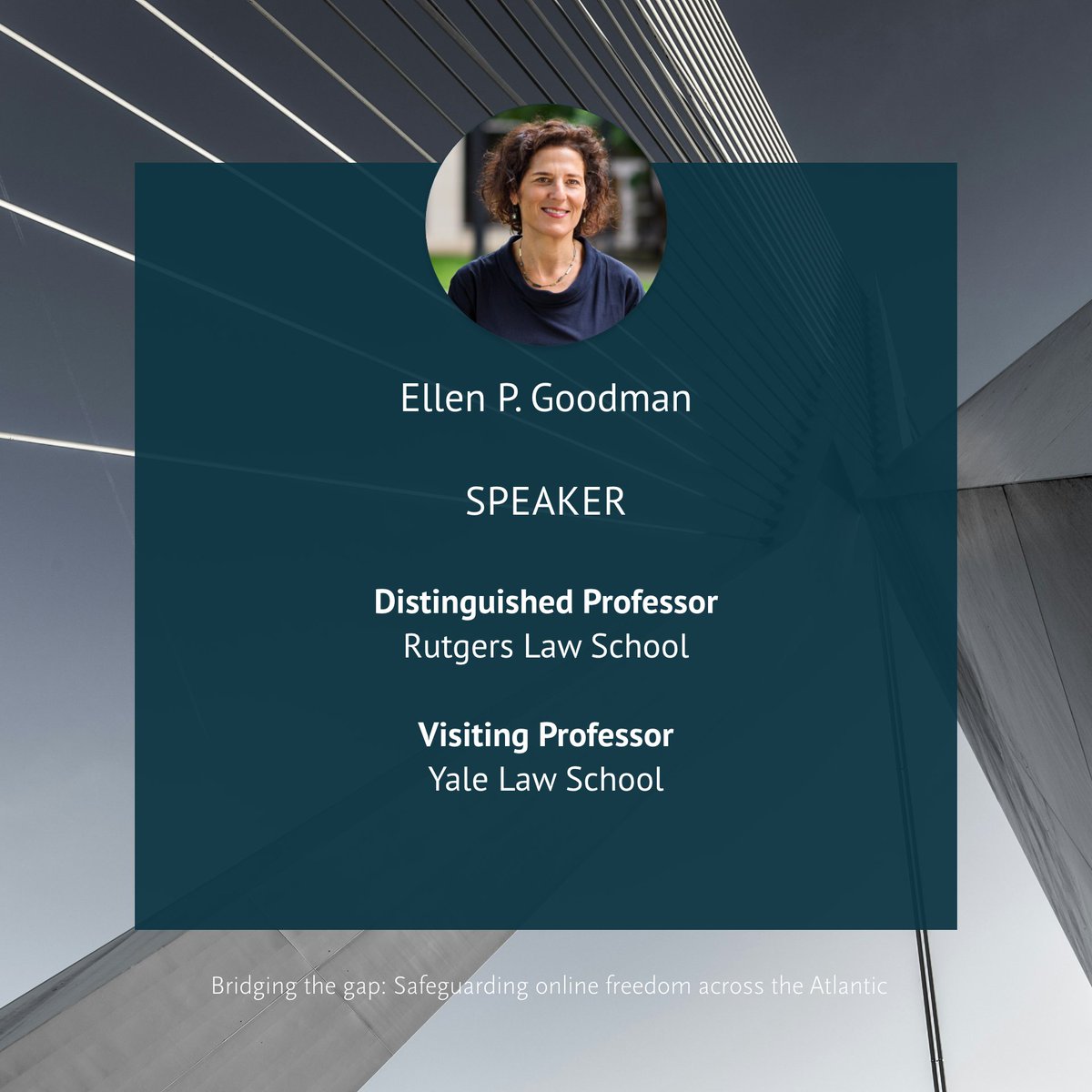 Excited to announce @ellgood, Distinguished Professor @RutgersLaw & former Senior Advisor @CommerceGov as speaker at our panel on #FreeSpeech in the #digitalage! Specialising in information policy law, she brings invaluable insights on platform policies & algorithmic governance.