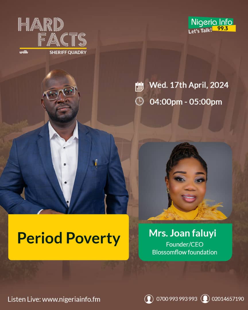 Glass Ceiling : Period Poverty Founder/CEO, Blossomflow Foundation @Blossomflowhq, Mrs. Joan faluyi joins @SheriffQuadry on #HardFacts #NigeriaInfoHF | 📻 nigeriainfo.fm/lagos/player/ ☎️ 0700993993993 ☎️ 0201 465 7190 (Female Only) 📩 08095975805 #NigeriaInfoFM993