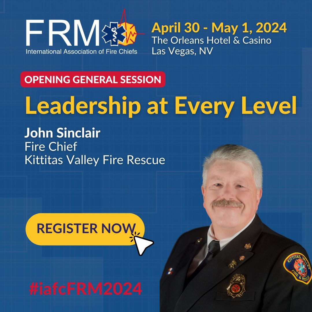 Want to make a real difference in your department? Don't miss Chief Sinclair's session on 'Leadership at Every Level' at #iafcFRM2024. 💡 Get actionable strategies for influencing change, with examples from a 47-year career. Register now: buff.ly/3U4S1mr #firerescue