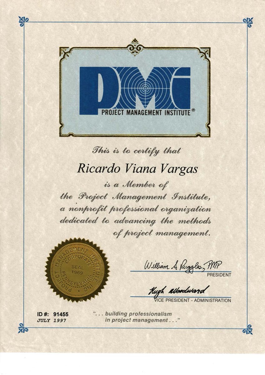 My first @pminstitute Membership certificate dates back to 1997 (I was 25 years old, the same age as my oldest daughter 🥰 ), and my first # #PMP certificate from 1999. 25 years as PMP. Real treasures about the professional journey that led us to where we are today.❤️