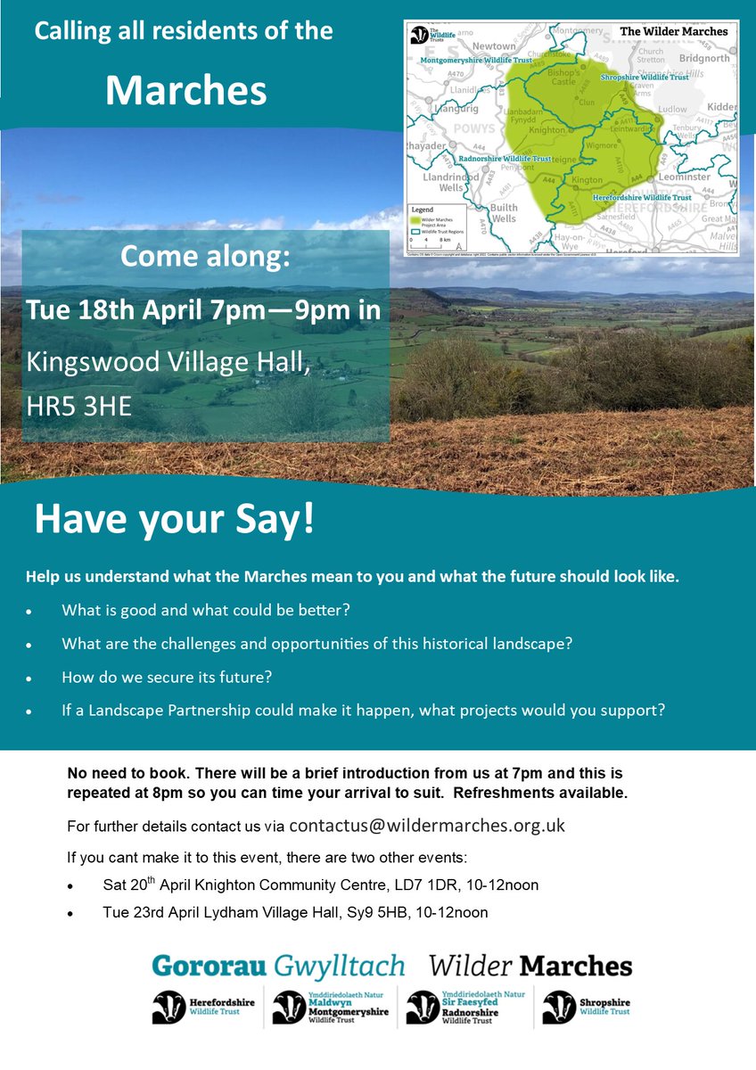 The first of these 3 events is tomorrow night (Thu 18th April) in Kingswood VH near Kington #Herefordshire
