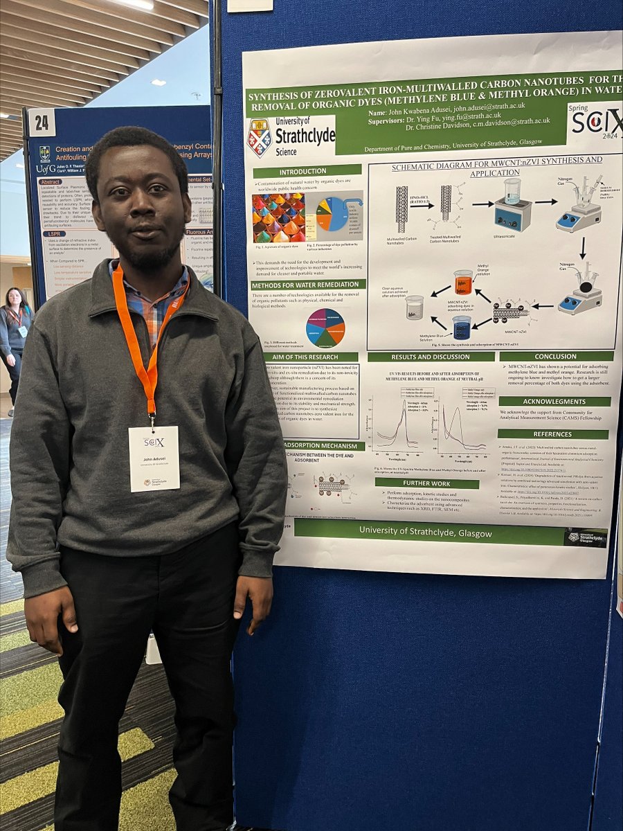 John Adusei is the first year PhD in my group, he is presenting his project in #SpringSciX 2024 in Glasgow. He is doing cool stuff for waste water treatment.