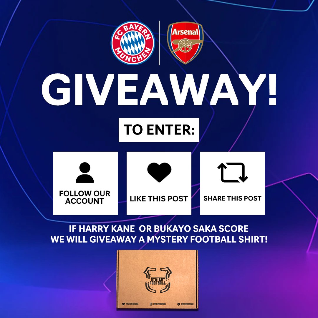UCL Giveaway Time! 🚀

If Harry Kane or Bukayo Saka score tonight, we will give away a Mystery Football shirt to one lucky follower! 🔴

Good Luck! 🤞