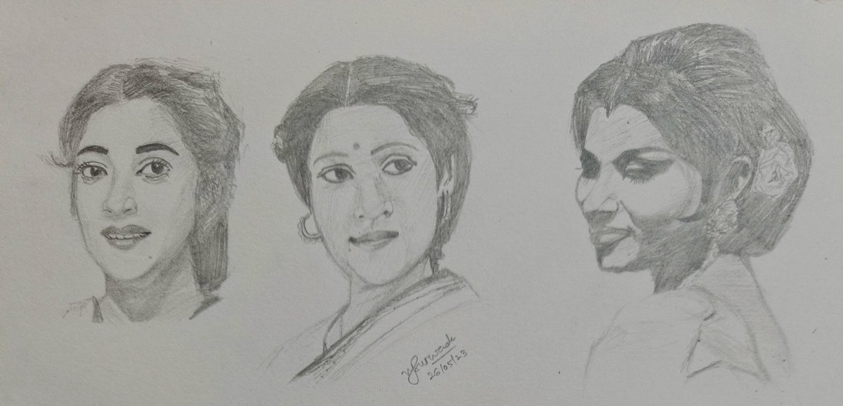 Bengali Beauties of yesteryear..
Freehand quick sketches of Suchitra Sen ji and Sharmila Tagore ji using 0.5mm, 2b mechanical pencil..
#actresses #actress #indian #cinema #suchitrasen #sharmilatagore #bengali #beauties #art #sketch #drawing