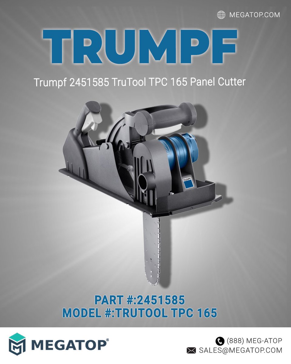 megatopcom's tweet image. Introducing the Trumpf 2451585 TruTool TPC 165 Panel Cutter. Cuts sandwich panels up to 6.5&quot; thick with precision. Quick operation, adjustable depth. Ideal for various surfaces.

Explore at megatop.com.

#PanelCutter #Trumpf #PrecisionCutting