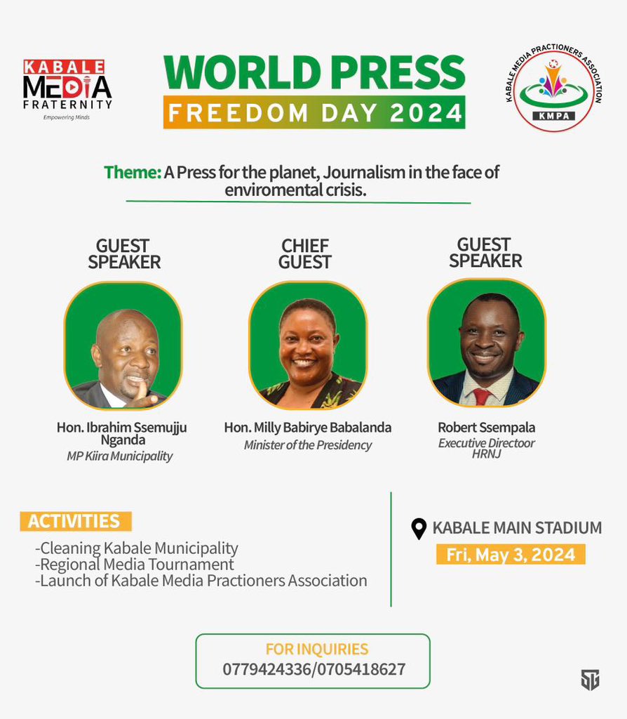 Join the Kabale Media fraternity as they celebrate World Press Freedom Day on 3rd may in line with advocacy, and action. Be part of this occasion as they celebrate the fundamental principles of press freedom & re affirm the commitment to a free, independent & responsible media.