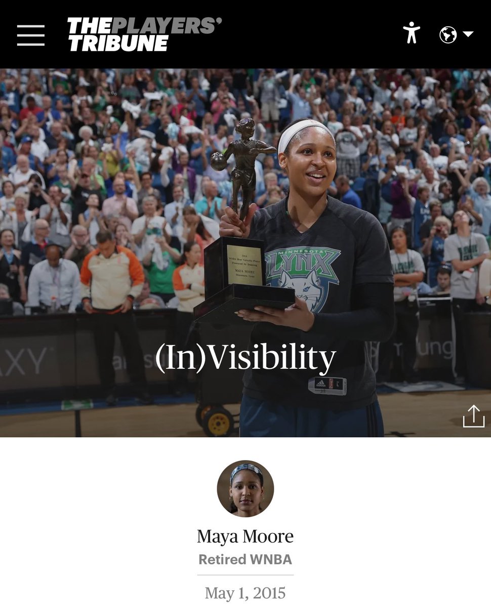 As we move from NCAA WBB to the WNBA, please read this piece (2015) in @PlayersTribune called “InVisibility” by Maya Moore. She speaks to the difference in support for college vs WNBA. Personally, Maya’s words have been driving my career for many years. theplayerstribune.com/articles/maya-…