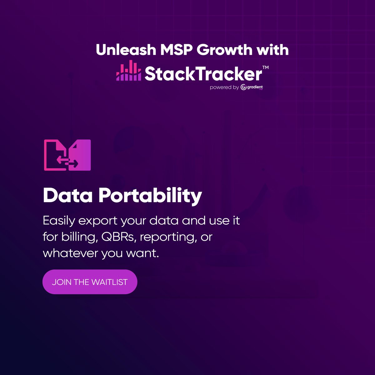 meetgradient's tweet photo. Go from unsure to unstoppable with Data Portability! 📂 With StackTracker™, you can easily export your data and use it for billing, QBRs, reporting, or whatever you want. 🔄 Join the waitlist today and book your demo! https://t.co/P5OcFBFEJW
#StackTracker #UnleashGrowth https://t.co/dVaVYQ8kr9