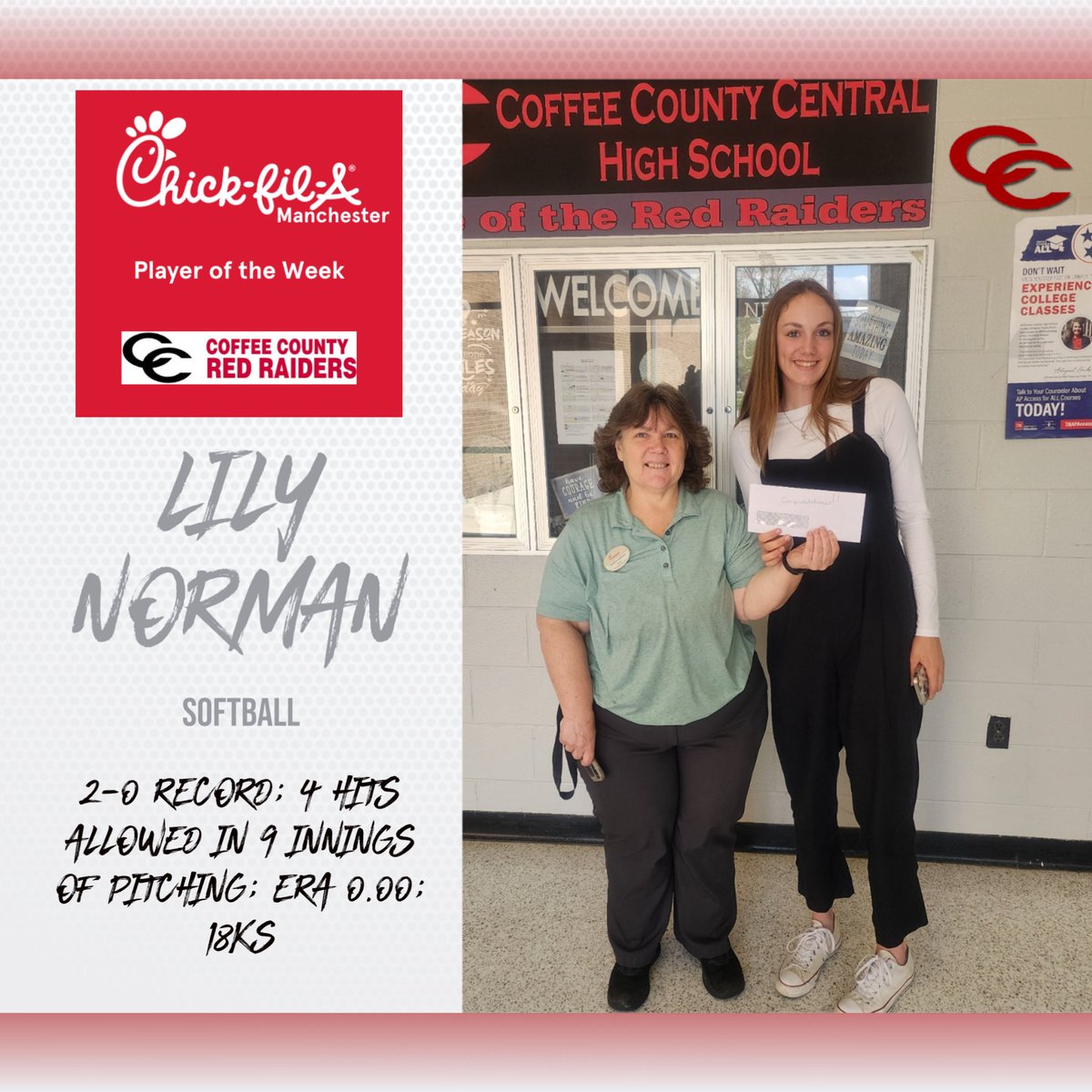 Lily Norman is this weeks Chick-fil-A Player of the Week. Congrats on a great week in the circle. #redraidernation