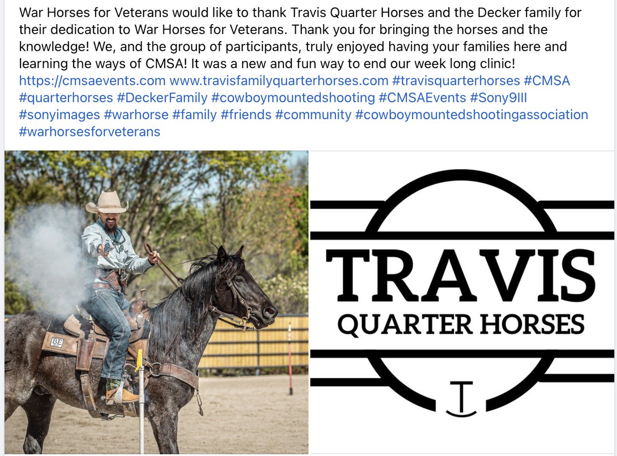 See more photos on our original post: facebook.com/WarHorsesForVe… 
@cmsaevents #TravisFamiliyQuaterHorses #DeckerFamilly #cowboymountedshooting #veterans #horsepower #cowboys #cowgirls #quaterhorses #western