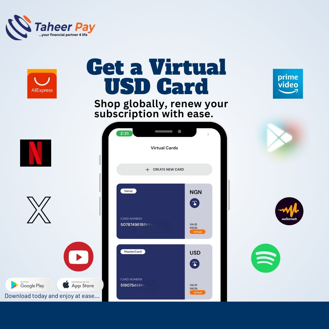 Tap into global possibilities with Taheer Pay's Virtual USD Card! 🌍💳 Shop worldwide and breeze through subscription renewals effortlessly! #TaheerPay #GlobalCommerce #SeamlessPayments