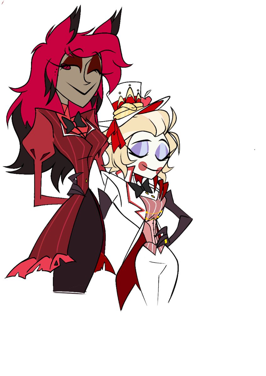 Awwww they're bonding~
(still not sure about the designs)

#Hazbinhotel #Alastor #LuciferMorningstar 
#Radioapple Genderbend
#Luciferxalastor