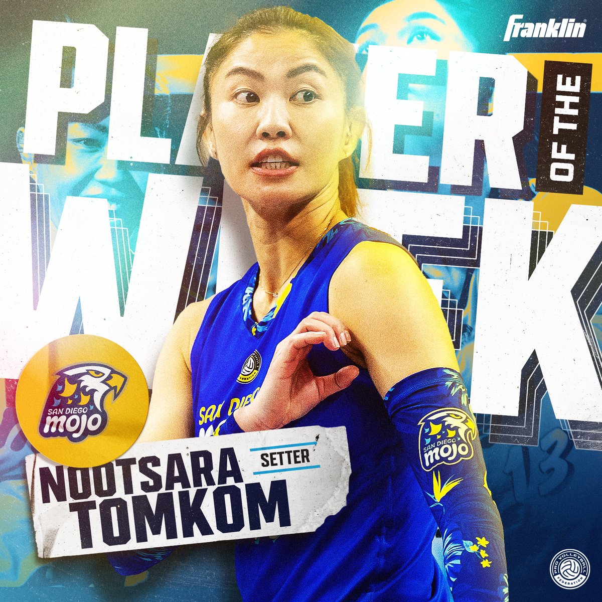 122 assists over three matches, averaging 9.4 assists across the 13 sets. Nootsara was DEALING! She is Week 12's Franklin Sports Player of the Week. #POTW #RealProVolleyball #ProVolleyball