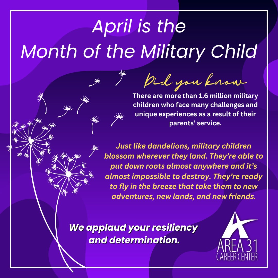 April is designated as the Month of the Military Child, underscoring the important role #military children play in the Armed Forces community. We recognize the #strength and #resiliency of our students whose parents serve.