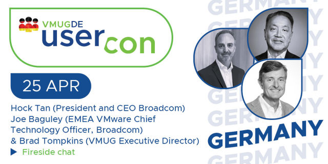 At the #VMUG Germany UserCon on April 25, you can expect a day packed with top-class keynotes, user examples, partner sessions, technical presentations and the unique opportunity to exchange ideas with other users and experts from VMware. Register today! dy.si/y11cT