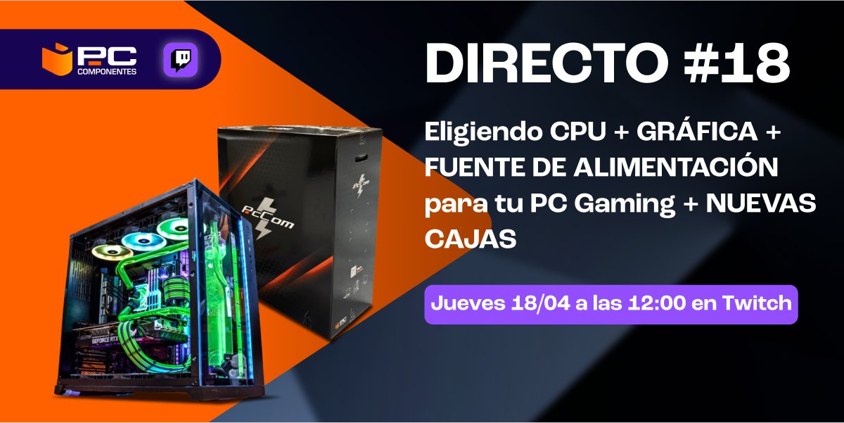 🔥 ¡MAÑANA TENEMOS NUEVO DIRECTO! 🔥 🗓 JUEVES 18 a las 12:00 ⏰ 😎 Estaremos de vuelta en el taller explicando detalladamente cómo montar tu PC GAMING y enseñado las nuevas cajas de @pccom ⌨🖥 🔴 Podrás seguirlo en nuestro canal oficial de TWITCH ➡ twitch.tv/pccomponenteses