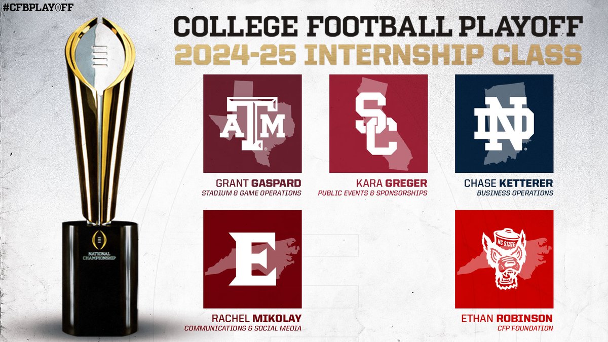 Join us in welcoming the #CFBPlayoff’s incoming class of interns as they prepare to join the team for the 2024-25 college football season! 🏈🏆