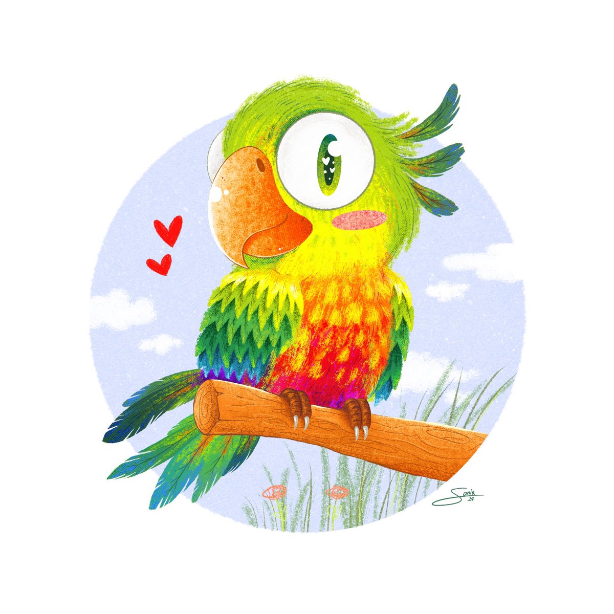 Here's a cute and colorful parrot to brighten your day 🦜💚✨ Happy Wednesday! 🥰

. 
#SoniakasArt #moniOJOtes #parrotart #birdartwork #colourfulart #colourfulartwork #procreateartist #kidlitart #kidlitillustration #kawaiiartstyle #ilustracioninfantil