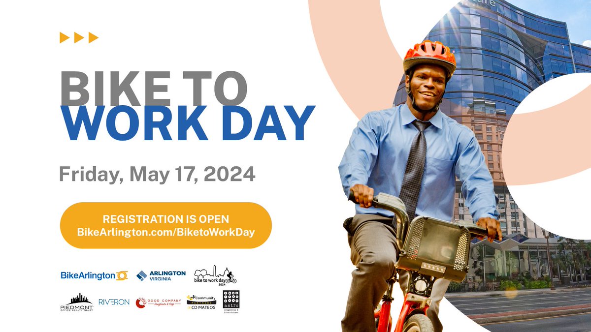 Get ready for @BiketoWorkDay on Friday, May 17, with a #FREERIDE on @bikeshare!  New riders see CODE - good now through Saturday, April 20!  
Then register for #BTWD2024 - bikearlington.com/biketoworkday/!