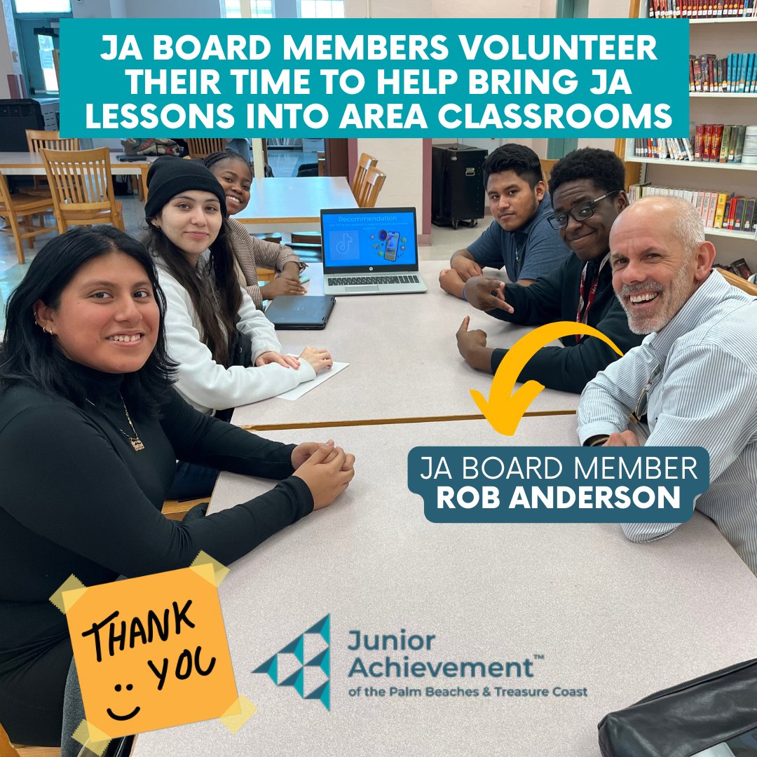 JAofPBTC's tweet photo. The importance of JA Board Members volunteering their time to help teach work readiness, financial literacy, and entrepreneurship cannot be overstated.

#FLstudents #FLparents #FLeducation #Teachers #Volunteers https://t.co/LBtU4Zi58d
