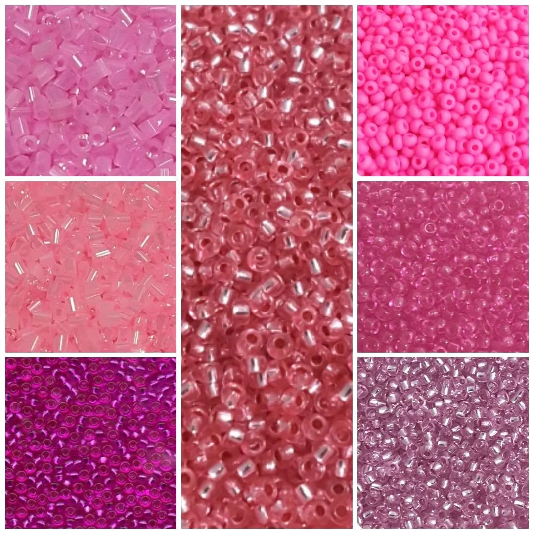 Limited Edition Rocaille & Bugle Beads in seven shades of pink from beadmonster.co.uk ~ stocks of these beads are limited & once they're gone, they're gone 
#BeadMonster #Beads #EverythingsBetterWithBeads #PinkAesthetic