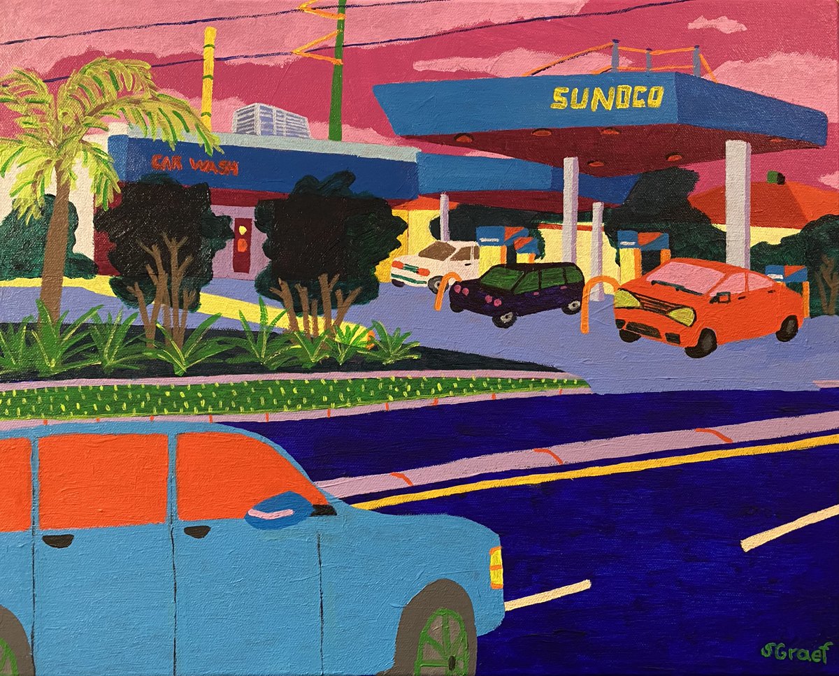 'Sunoco Station' 16 x 20 inches. 
#cityscape #expressionism #artcollector #artcurator #artdealer #artauction #acryliconcanvas #contemporaryart #contemporaryartist #contemporarypainter #artgallery #galleryart #museumart #Cities #streetscenes #vibrant #interiordesign