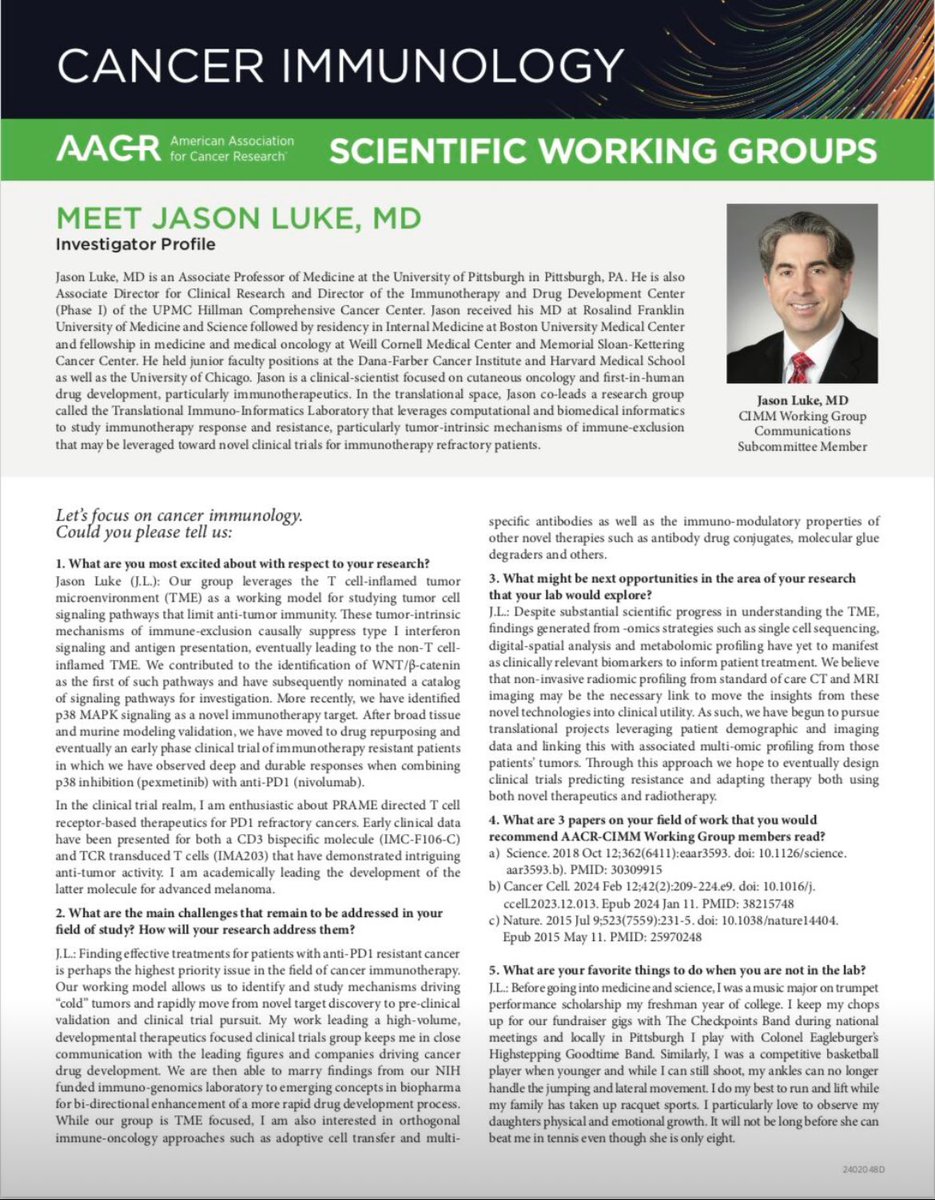 Thanks @AACR for the profile. Hope all #immunotherapy & #immunology interested folks will join the Cancer Immunology Working Group (CIMM), particularly on LinkedIn for on-going discussions of the field!