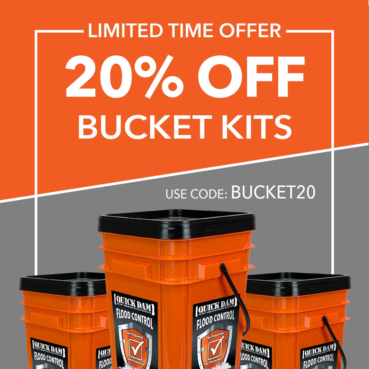 QUICKDAM's tweet photo. Now thru 4/22/24, get 20% off any Grab & Go Bucket Kit at https://t.co/E3qyIYZvdV
Our hi-vis Buckets come in a variety of options with either Indoor or Outdoor products to protect your property from costly water damage. #bepreparedbeprotected #quickdam #floodprotection https://t.co/yGmhkJOPha