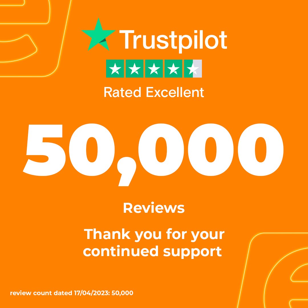We've done it! As of today, we've reached 50,000 reviews on Trustpilot! 🧡 Well done for the hard work from our Customer Service team for pulling this off. If you have recently purchased a product from us, review us on Trustpilot 👉 uk.trustpilot.com/review/www.ebu…'