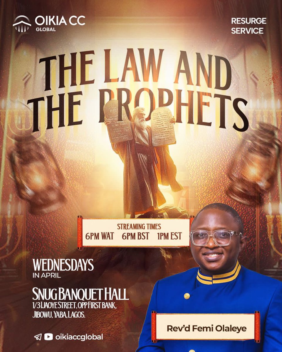 Today, in church, we’ll continue our study of The Law and the Prophets. You should join us @Oikiaccglobal