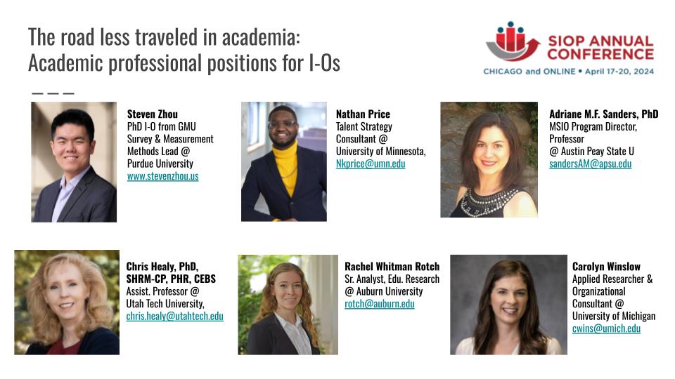 Coming up tomorrow: a panel discussion on academic administration careers for I-Os. Thurs Apr 18 from 10:30a-11:20a in Hyatt Grand Hall K. Hope to see you there! @SIOPtweets #siop24 @NateTheIO et al. Whova link: whova.com/portal/webapp/…