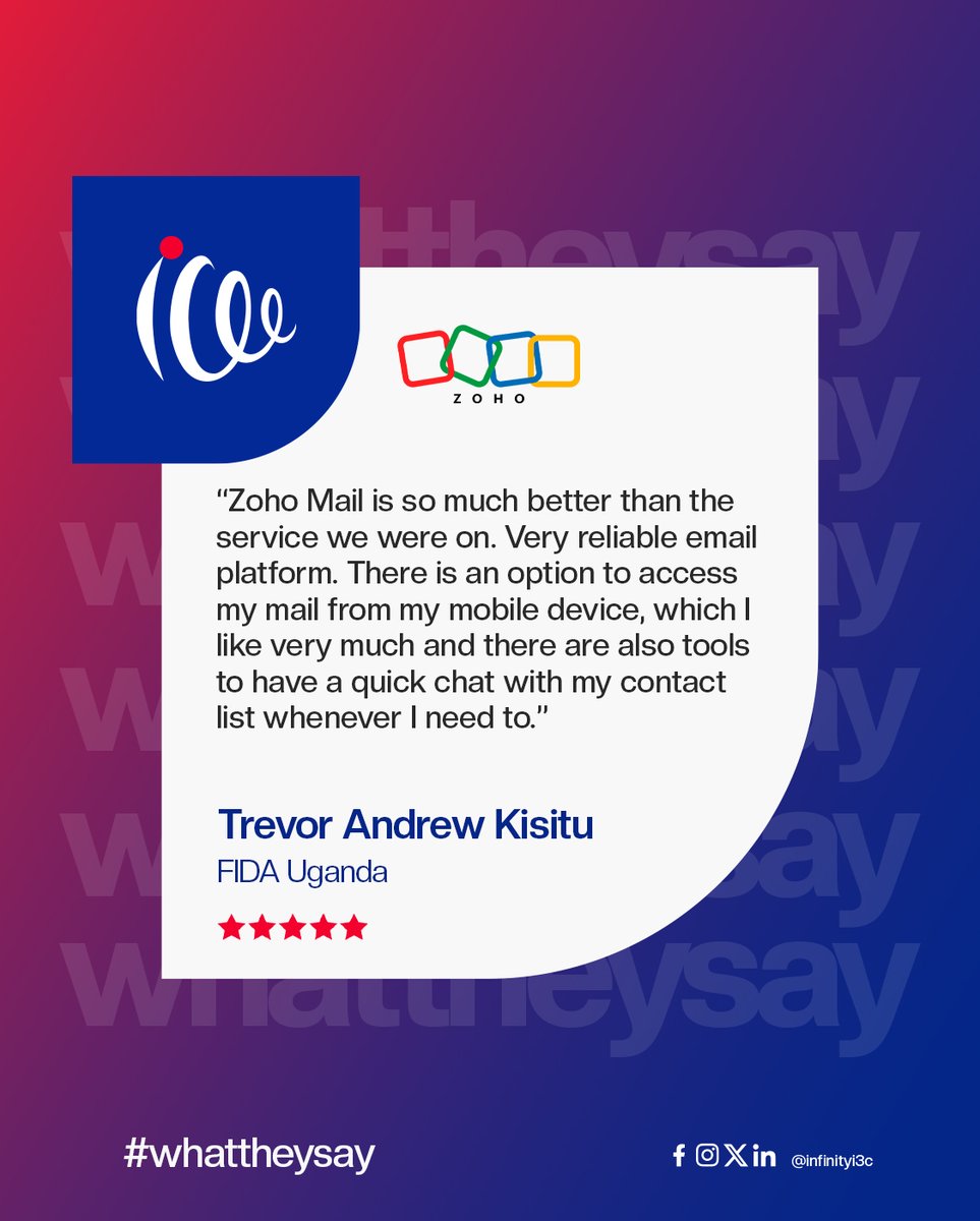 Another happy client singing praises for Zoho Mail! 💌✨
This could be you too. Contact us today on 0312301800 for more information.

#ZohoMail #DoMoreWithZoho #TrustedEmail #HappyClients #ClientReviews