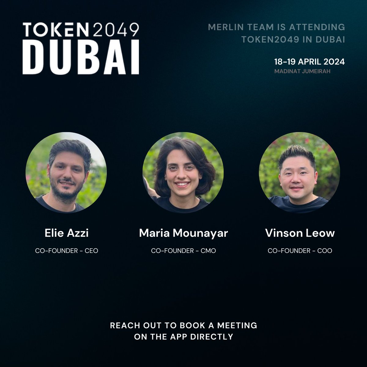 The Merlin team is excited to be in Dubai this week for @token2049 ! Looking forward to meet blockchain enthusiasts, builders, crypto accountants, wallet providers, and funds over at the event tomorrow. Let's connect! Book a meeting with us directly on the Token2049 app.