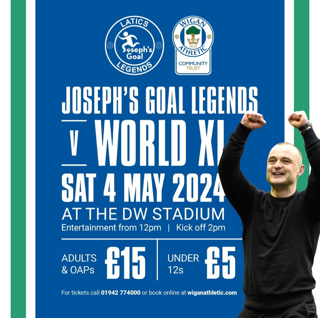 Next up at the DW: The Joseph’s Goal Legends Charity Game 💙 Tickets are available to buy via our DW Stadium Ticket Office & online. 🎟️ #wafc 🔵⚪️