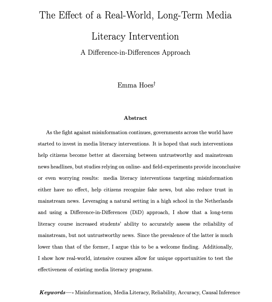 🚨 New pre-print 📢 In this study, I used a difference-in-differences design to evaluate how a long-term media literacy course affects students' ability to judge news accuracy. Unlike many short-term interventions, this course was integrated into the school curriculum. 🧑‍🎓🏫