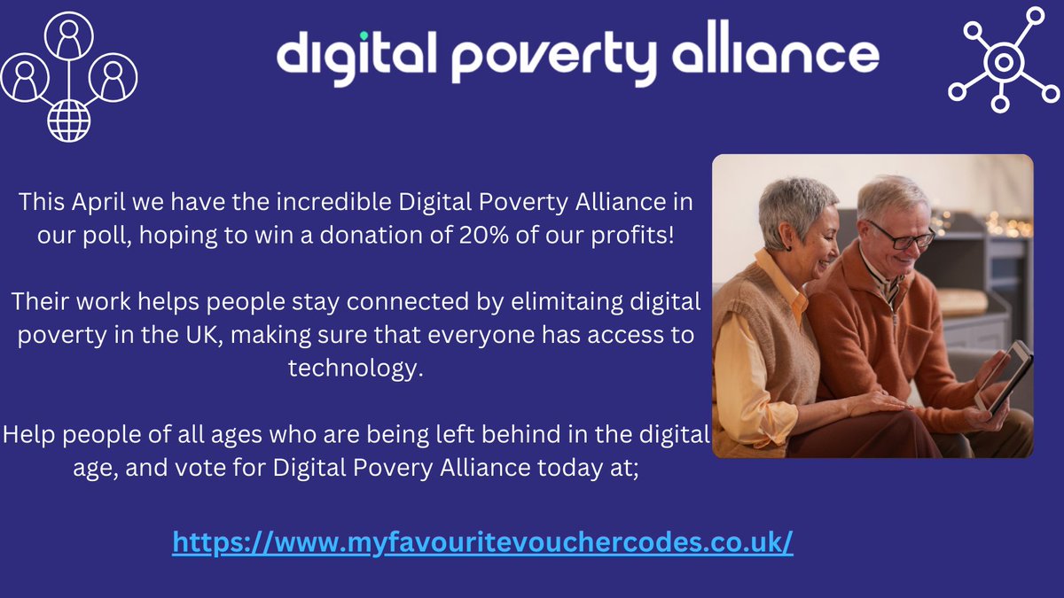 Introducing the amazing @DigiPovAlliance who are competing in our April charity poll! This lucky charity stand the chance of winning 20% of our profits, helping them provide technology for more people in digital poverty. Find out all about DPA here: myfavouritevouchercodes.co.uk/blog/digital-p…