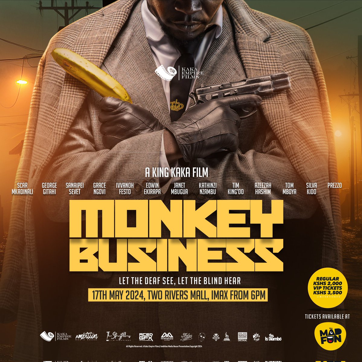 madfun.com/event/monkeybu… Link to purchase your tickets for the premiere of Monkey Business at Two Rivers. Regular 2k, VIP 3.5k. Written, directed, and produced by @RabbitTheKing and @Kaka_Empire. Indulge in this action-filled series and get a feel of Kenya's unique talent.