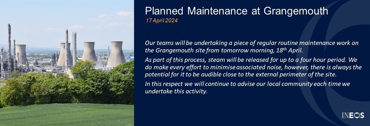INFO: Routine Maintenance at INEOS Grangemouth site on 18 April @ScottishEPA