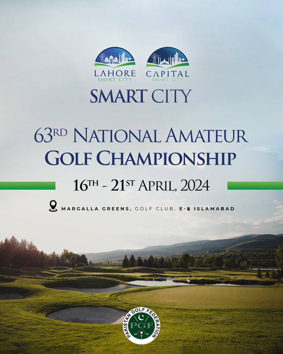 Embark on a journey of sporting excellence at the esteemed Smart City 63rd National Amateur Golf Championship. 

#SmartCity #LahoreSmartCity #CapitalSmartCity #GolfChampionship #63rdNationalAmateurGolfChampionship #GolfLover #GolfClub #Margallas