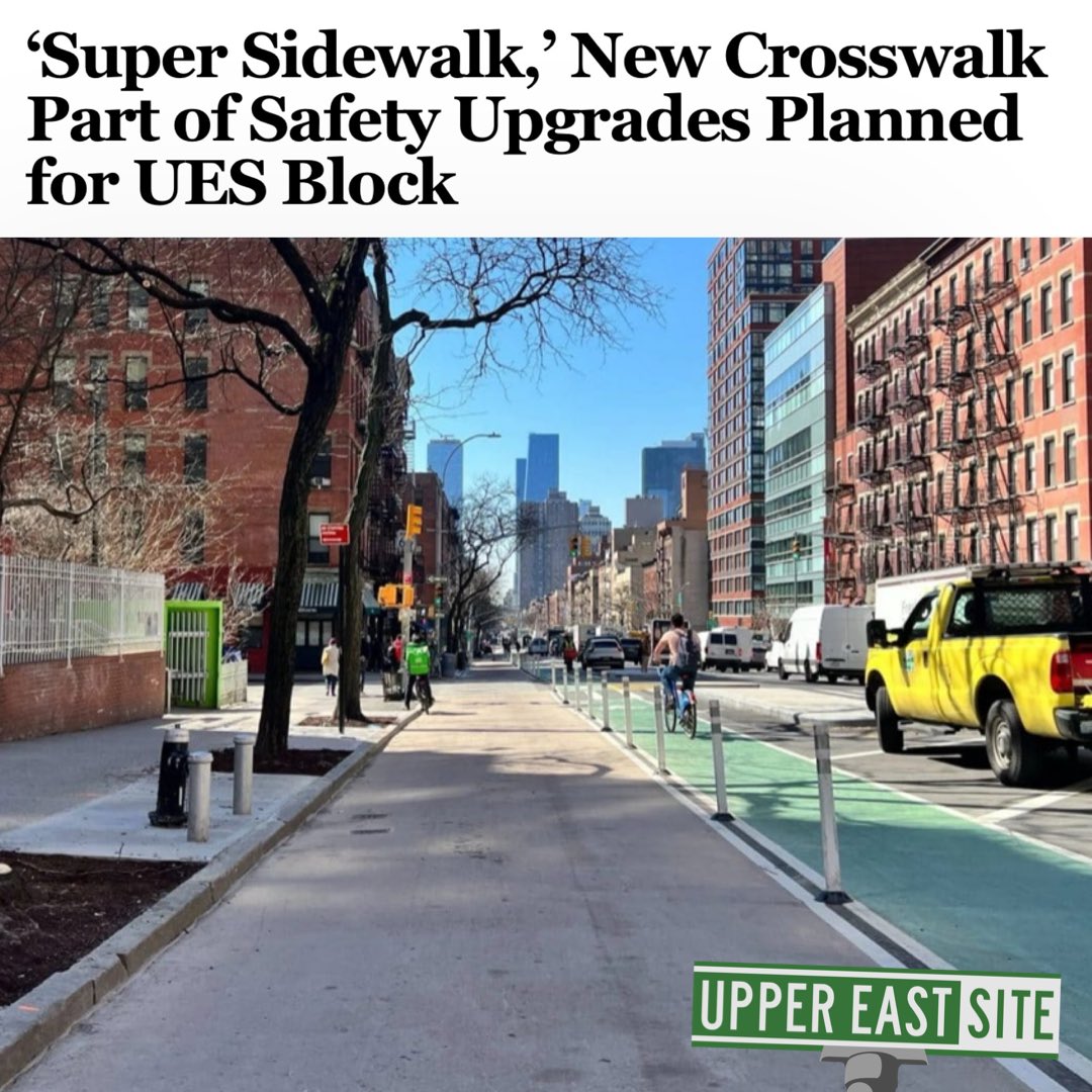 A ‘super sidewalk’ with plenty of space for pedestrians, and a new crosswalk are in the works for an Upper East Side block. uppereastsite.com/super-sidewalk… 📸 Phil O’Brien/@w42st