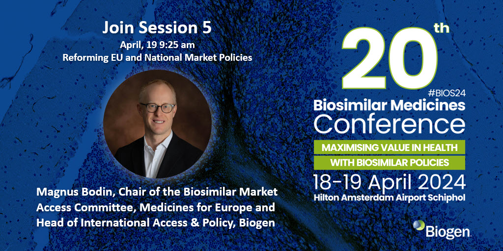 The 20th #Biosimilar Medicines Conference (#BIOS24) starts tomorrow! Join us during session 5 on Reforming EU and National Market Policies. It’s a great chance to learn about the national market dynamics that profoundly influence biosimilar competition: bit.ly/3xH1etHddd
