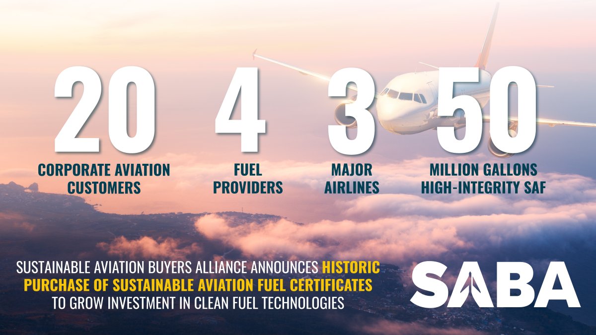 Demand for decarbonized business travel and transport from close to 20 major companies is being used to channel $200 million of investment into the #sustainableaviationfuel market. How? Through the largest-ever purchase of SAF certificates. Learn more: bit.ly/4aBsbNH 🔗