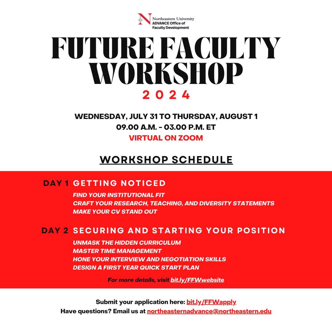 Calling all late-stage #graduatestudents and #postdocs! New England #FutureFaculty Workshop is here to help you navigate getting a career in academia. Register today: bit.ly/FFWapply 

#FFW #FutureFaculty #GetNoticed