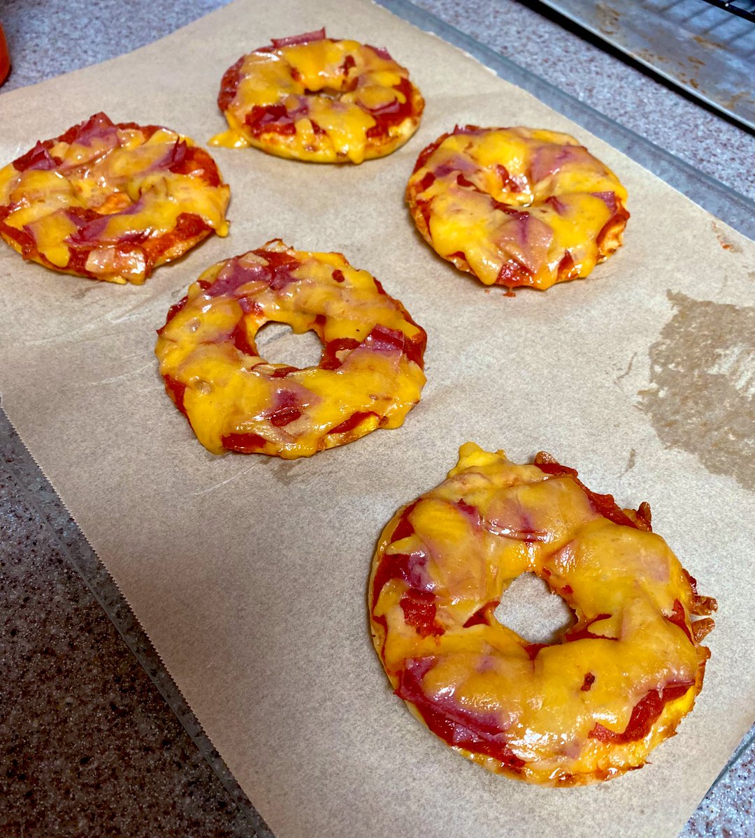 My family loves these Keto Pizza Bagels! Good way to use my donut pans!! They freeze well if you want to prep some to have on hand. Bagel dough recipe: 1 cup mozzarella 1/4 cup parmesan 1 egg Garlic powder Bake 350° F for 15 mins Thanks again @CarnivoreFriend