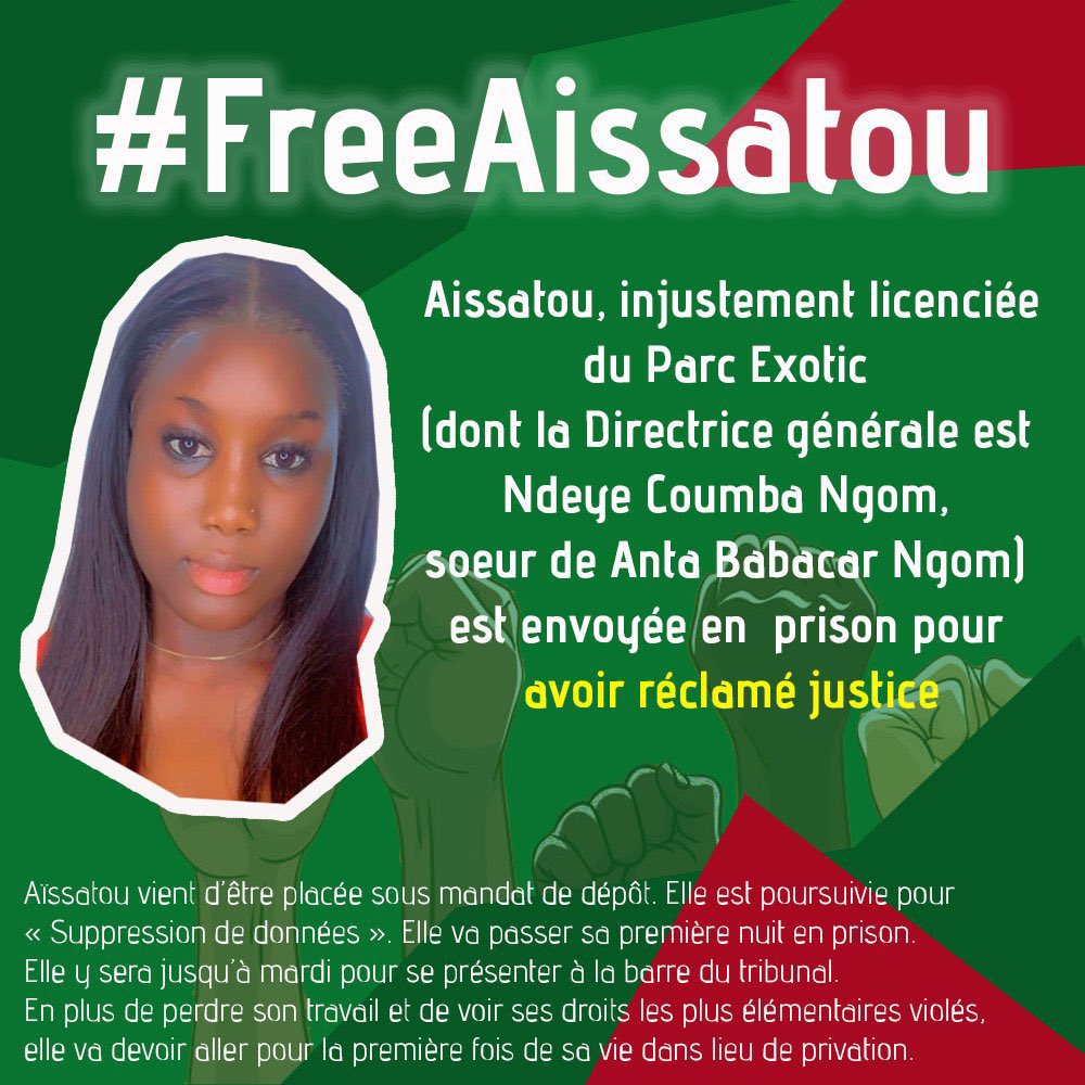 Nous demandons Justice pour Aïssatou 
Nous demandons Justice Pour Tous ✊🏿
Nous exigeons Un pays de droit et d’équité avec Le Président Bassirou Diomaye Faye @DiomayeFaye  et le PM Ousmane Sonko @SonkoOfficiel
#FreeAïssatou sa place n’est pas la
Prison 
#FreeSenegal