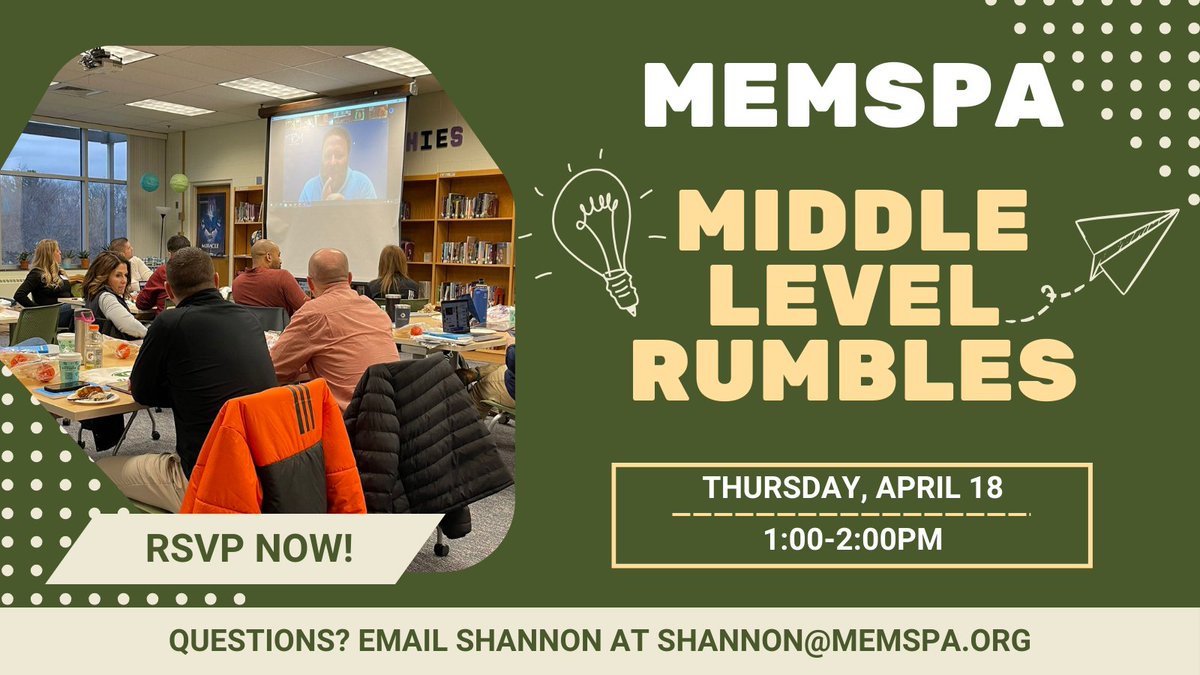 Last chance to register for Middle Level Rumbles! Join us tomorrow, April 18th from 1-2pm! Follow the link to RSVP today: memspa.org