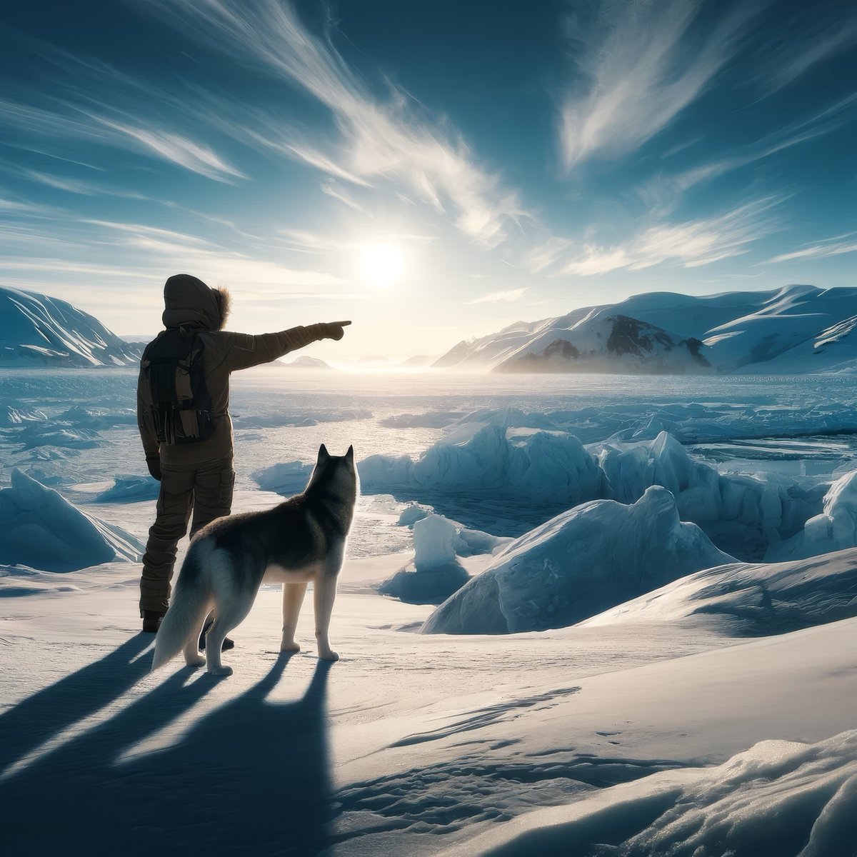 Good afternoon from the Arctic! ☀️ Even the mightiest glaciers evolve, and so do we. Sisu and I traverse this ever-changing landscape, finding new trails in the familiar. Adaptation is our greatest skill. 🐾 Embrace change, for it is the path to new discoveries. ✨