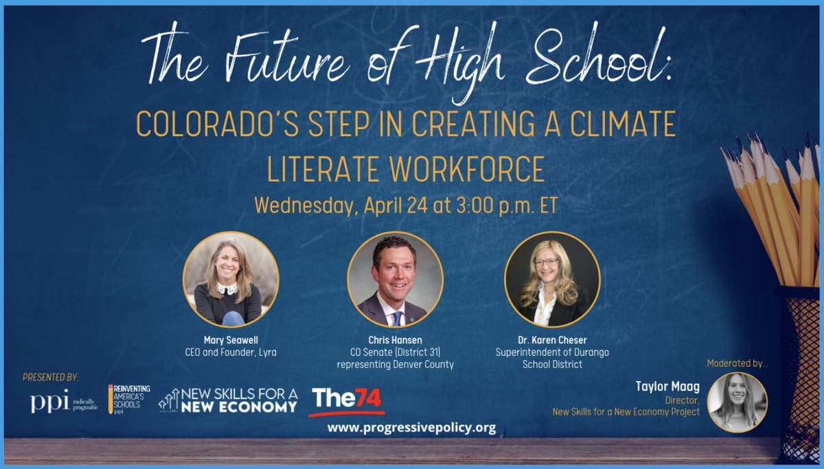 Happening in 1 week! @ppi and @The74 webinar: Colorado's Step in Creating a Climate Literate Workforce w/ speakers @marsidotes, @DurangoSupt & @Hansen4Colorado. Don't forget to register here: us06web.zoom.us/webinar/regist…