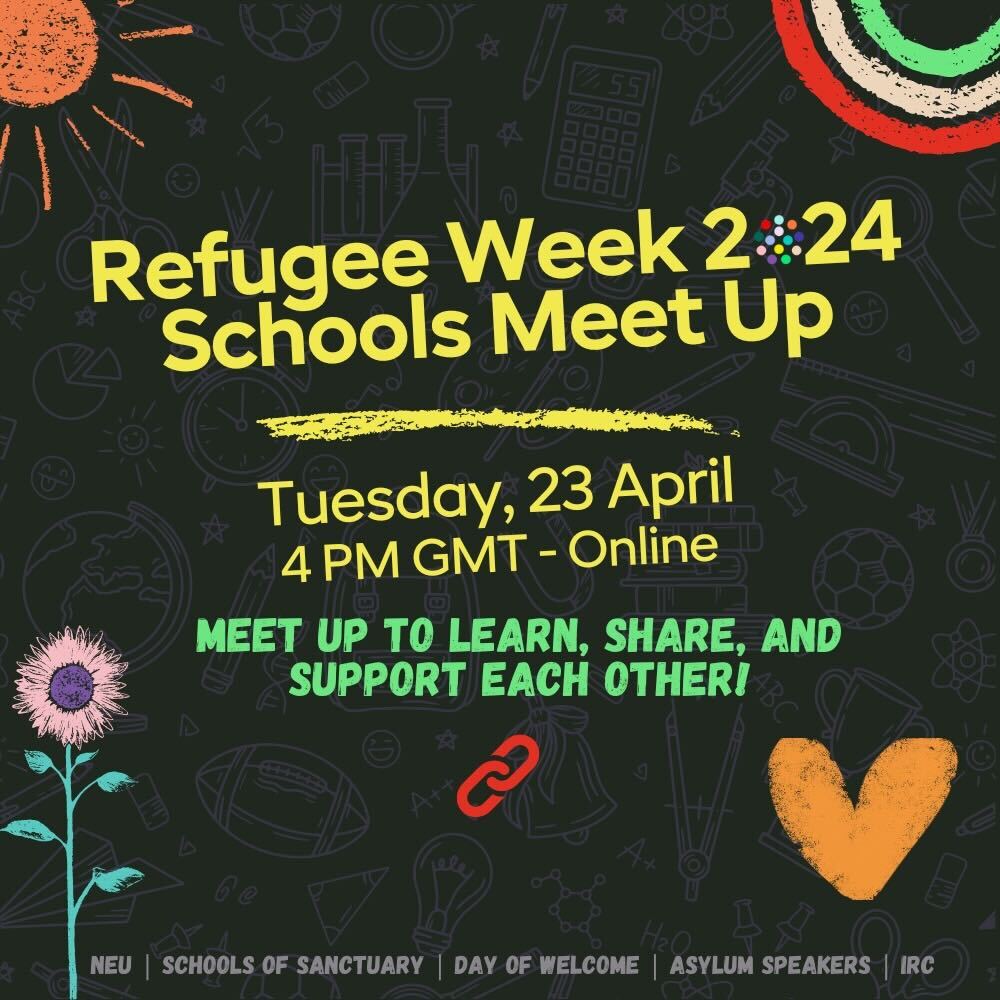 @Asylum_Speakers will be at next week's Refugee Week 2024 Schools Meet Up (online) along with @SchsofSanctuary @RESCUEorg @DayOfWelcome @NEUnion Register your free place here: shorturl.at/knqOR